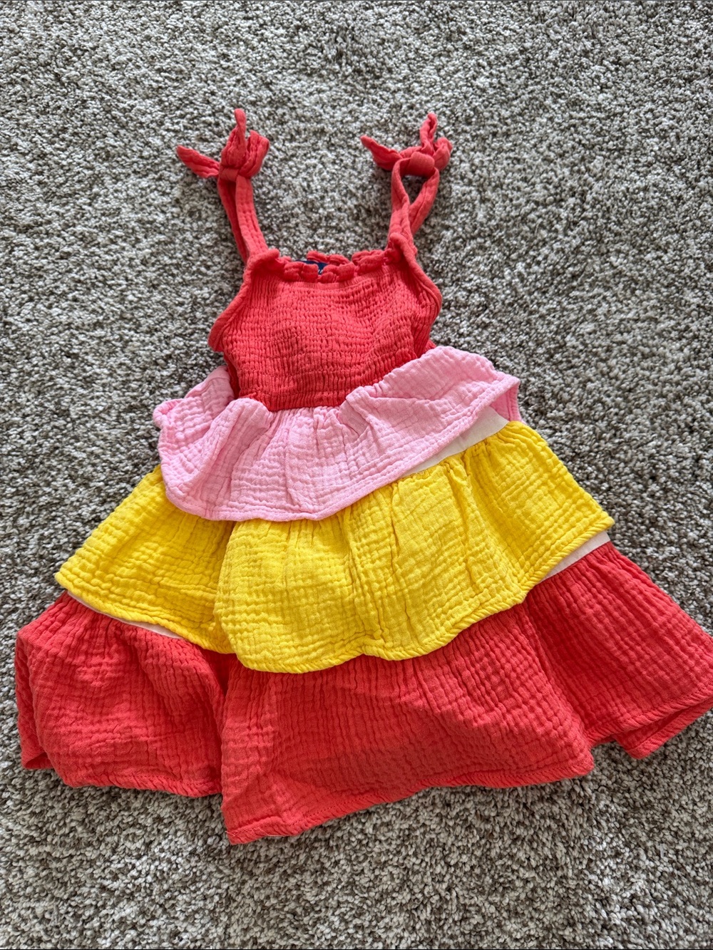 Andy & Evan Colorblock Tiered Ruffle Dress - Red, Pink & Yellow